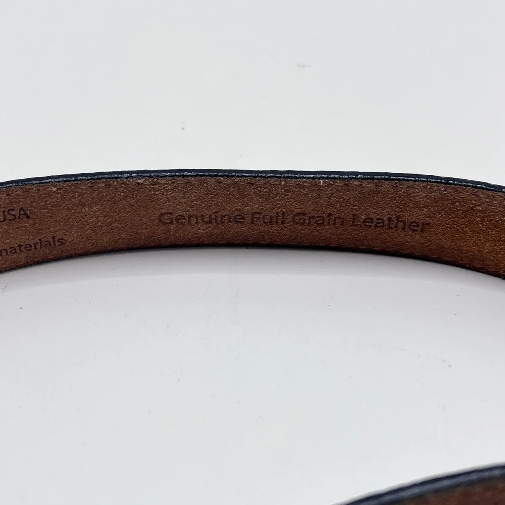 LL Bean Mens Black Full Grain Leather Belt Silver Buckle Made in USA 2X 272026